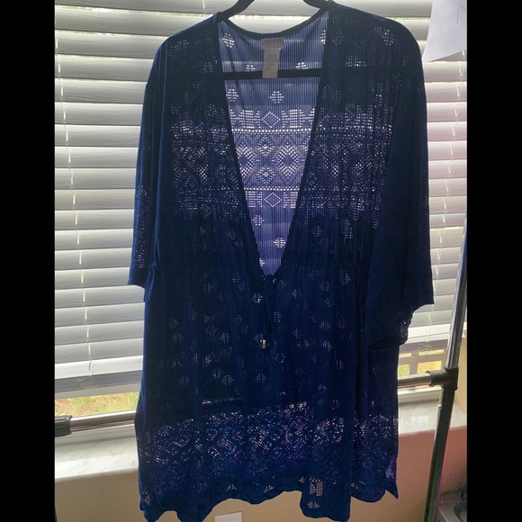 Dotti laser cut tunic blue beach cover up plus size 2X - Picture 2 of 5
